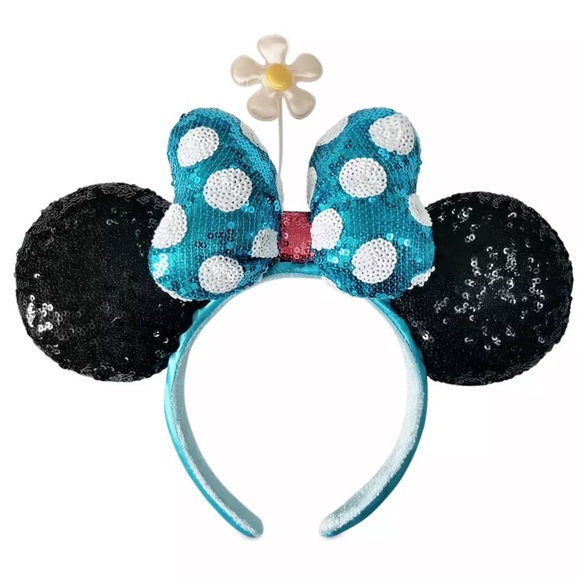 ~💙NWT Disney Parks Timeless White Daisy Blue Sequin Polka Dot Bow💙~ - Picture 3 of 5